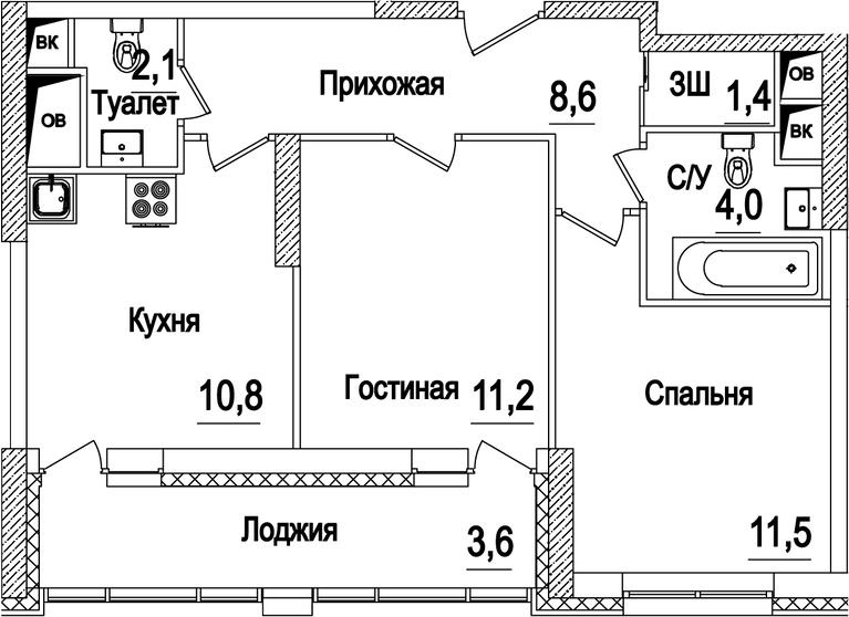 Планировка — Рассказово, 2-комн., 50 м²