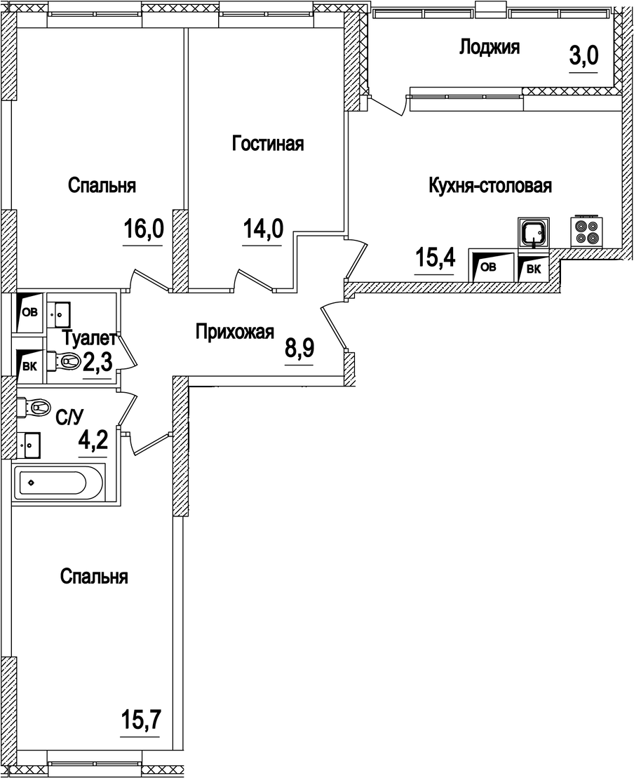 Планировка — Рассказово, 4-комн., 77 м²