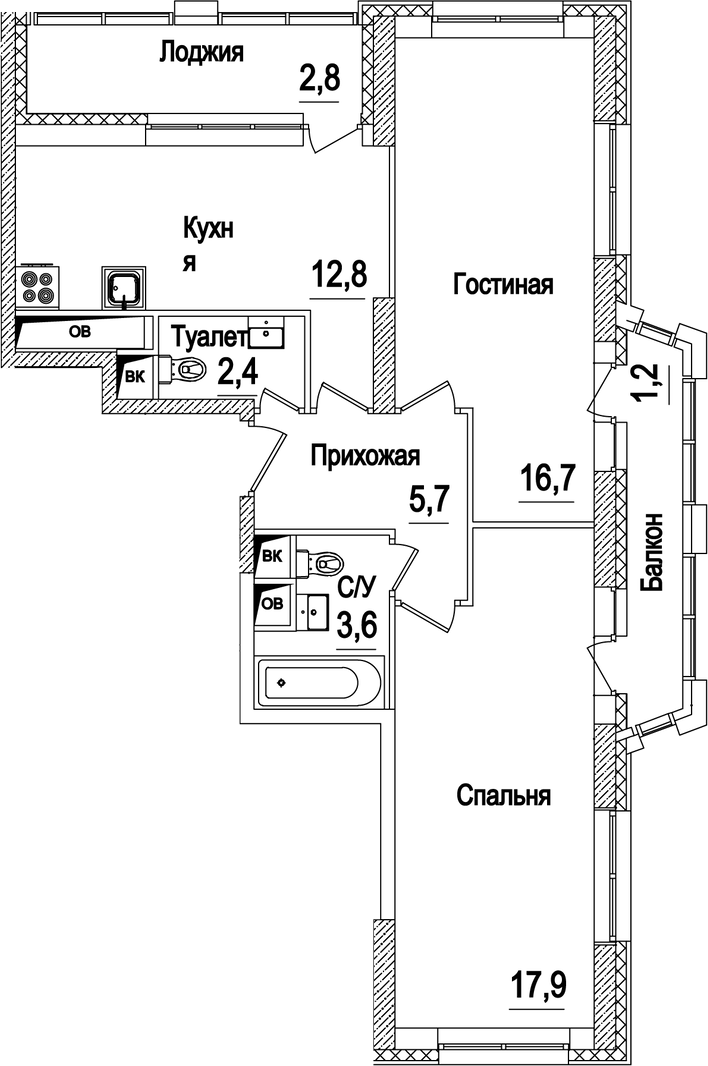 Планировка — Рассказово, 2-комн., 60 м²