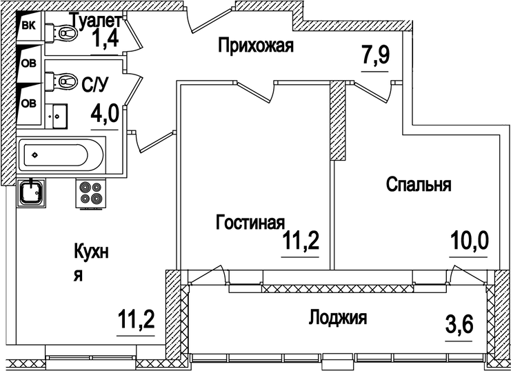 Планировка — Рассказово, 2-комн., 46 м²