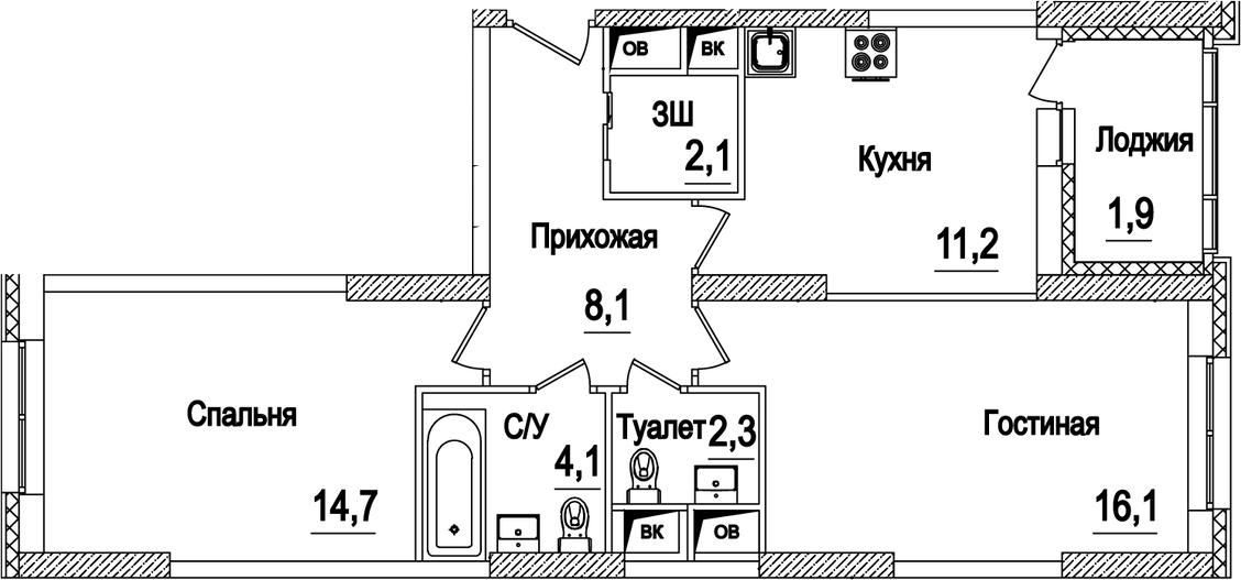 Планировка — Рассказово, 2-комн., 59 м²