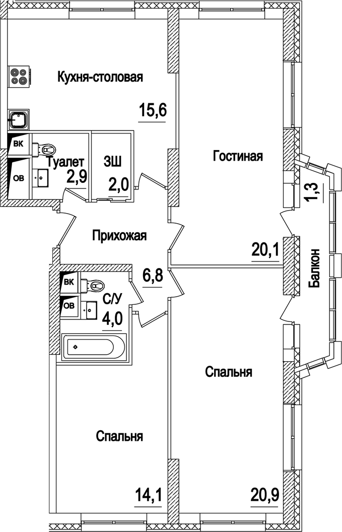 Планировка — Рассказово, 4-комн., 87 м²