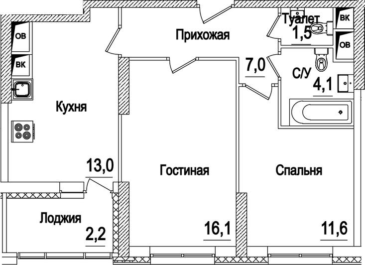 Планировка — Рассказово, 2-комн., 53 м²