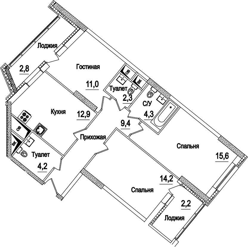 Планировка — Рассказово, 3-комн., 73 м²