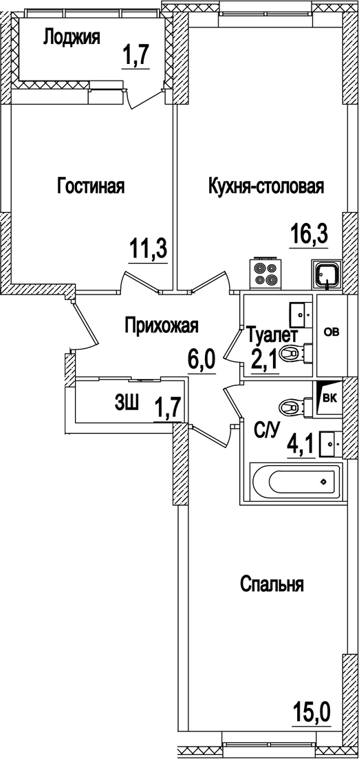 Планировка — Рассказово, 3-комн., 57 м²