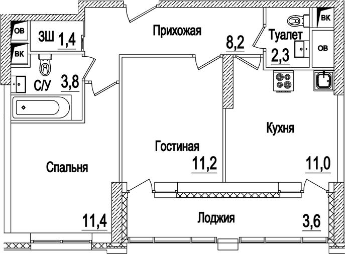 Планировка — Рассказово, 2-комн., 49 м²