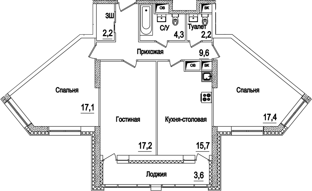Планировка — Рассказово, 4-комн., 86 м²