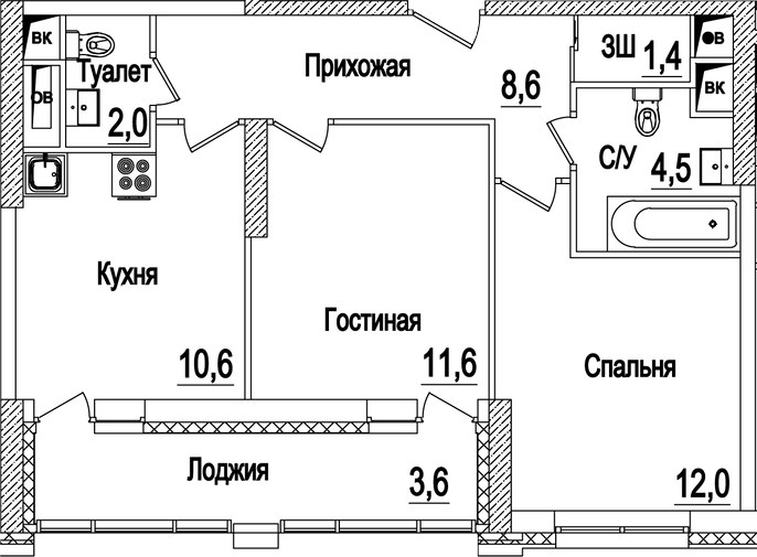 Планировка — Рассказово, 2-комн., 51 м²