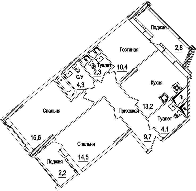 Планировка — Рассказово, 3-комн., 74 м²