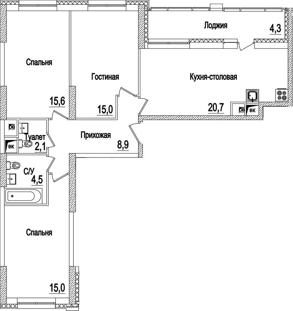 Планировка — Рассказово, 4-комн., 82 м²