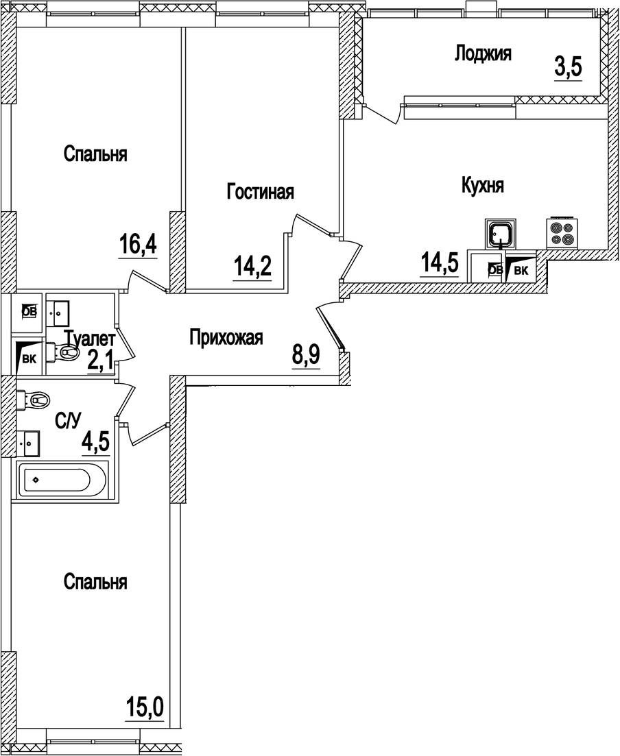 Планировка — Рассказово, 3-комн., 76 м²