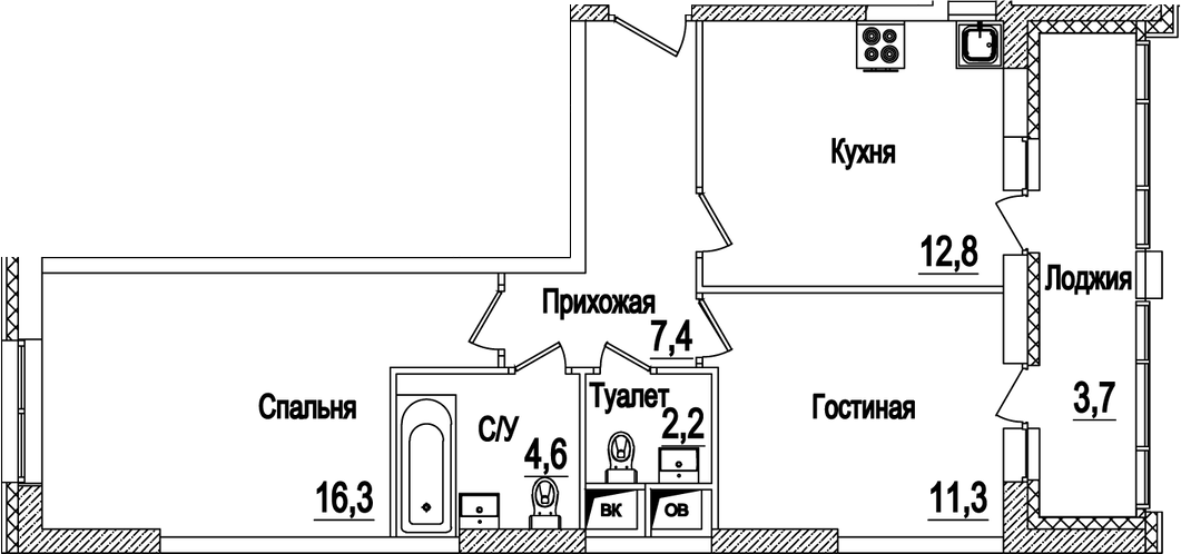 Планировка — Рассказово, 2-комн., 55 м²