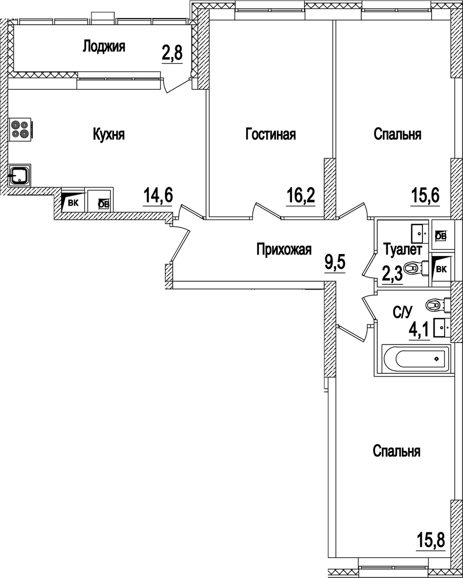 Планировка — Рассказово, 3-комн., 78 м²
