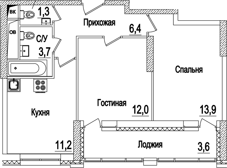 Планировка — Рассказово, 2-комн., 49 м²