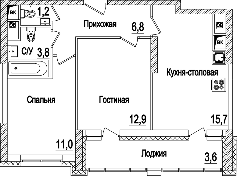 Планировка — Рассказово, 3-комн., 52 м²