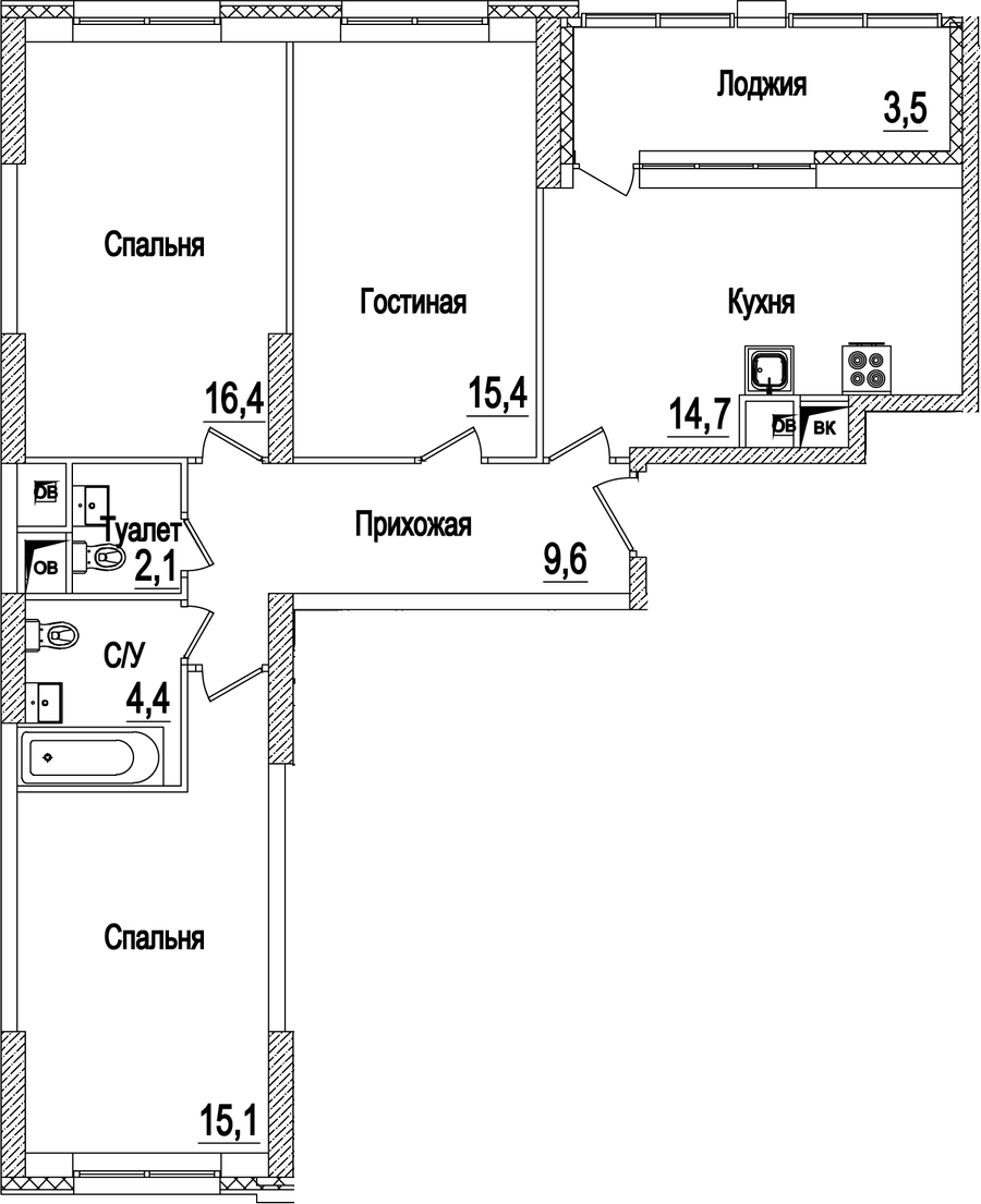 Планировка — Рассказово, 3-комн., 78 м²