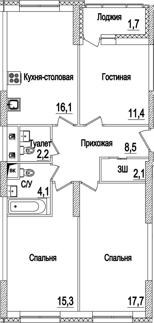 Планировка — Рассказово, 4-комн., 78 м²