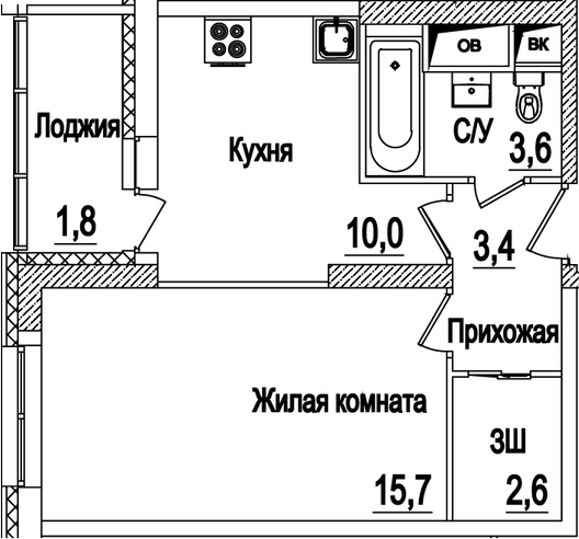 Планировка — Рассказово, 1-комн., 35 м²