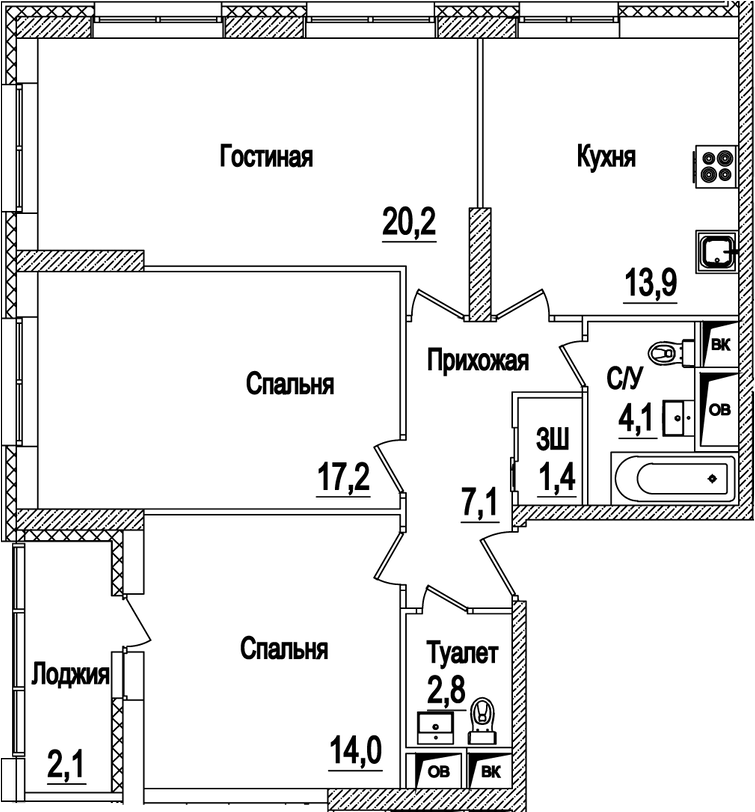 Планировка — Рассказово, 3-комн., 81 м²
