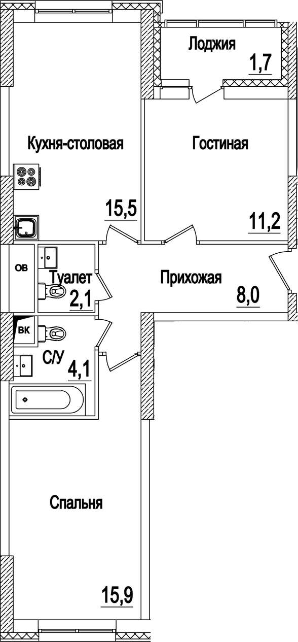 Планировка — Рассказово, 3-комн., 57 м²
