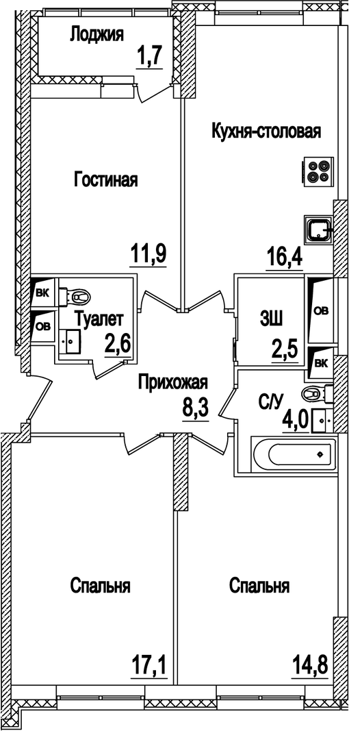 Планировка — Рассказово, 4-комн., 78 м²