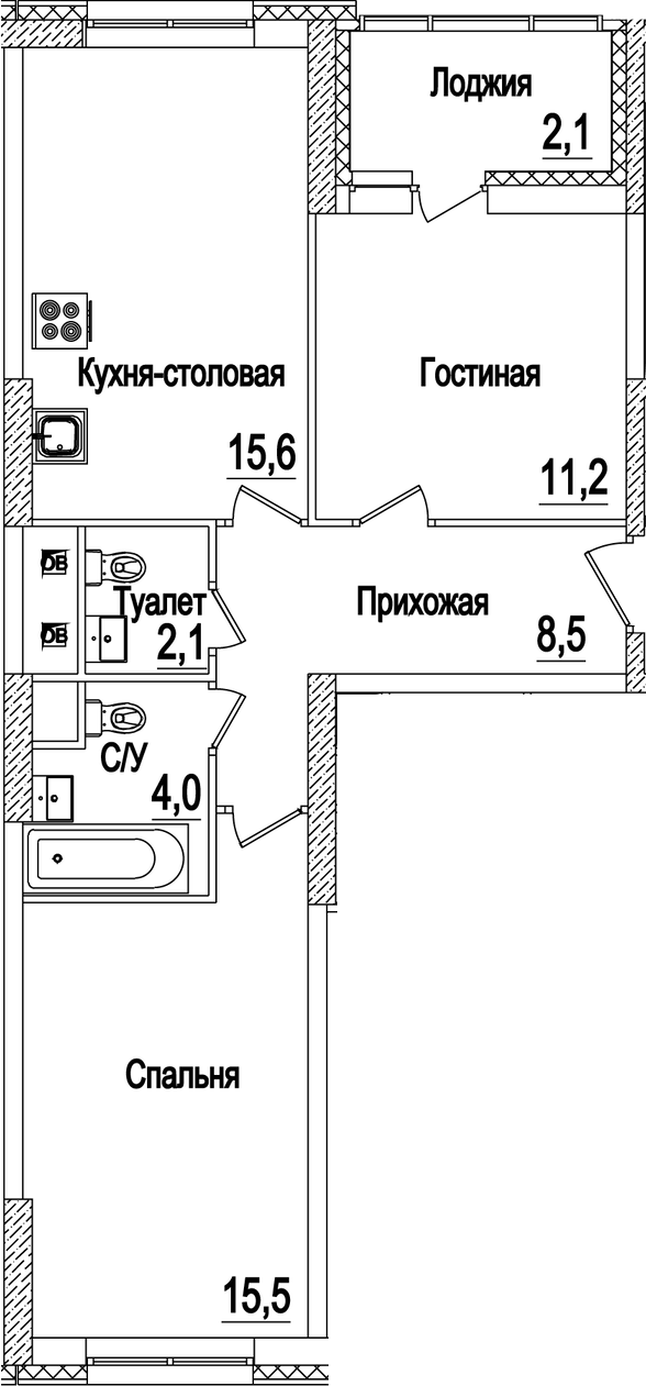 Планировка — Рассказово, 3-комн., 57 м²
