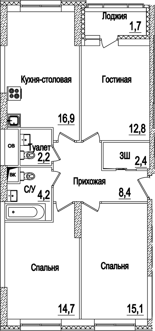 Планировка — Рассказово, 4-комн., 77 м²