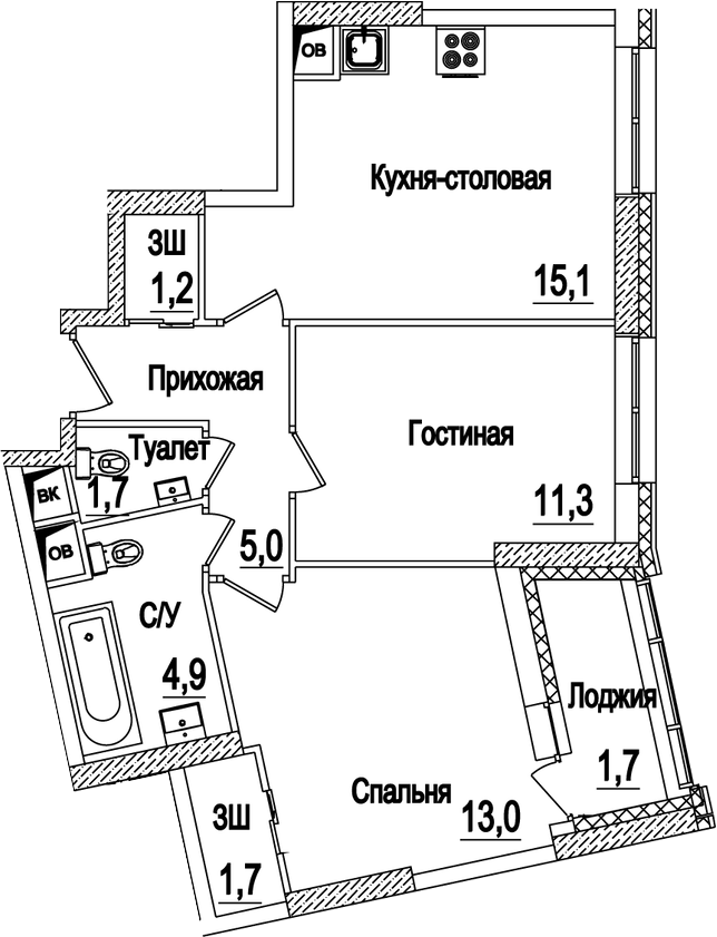 Планировка — Рассказово, 3-комн., 54 м²