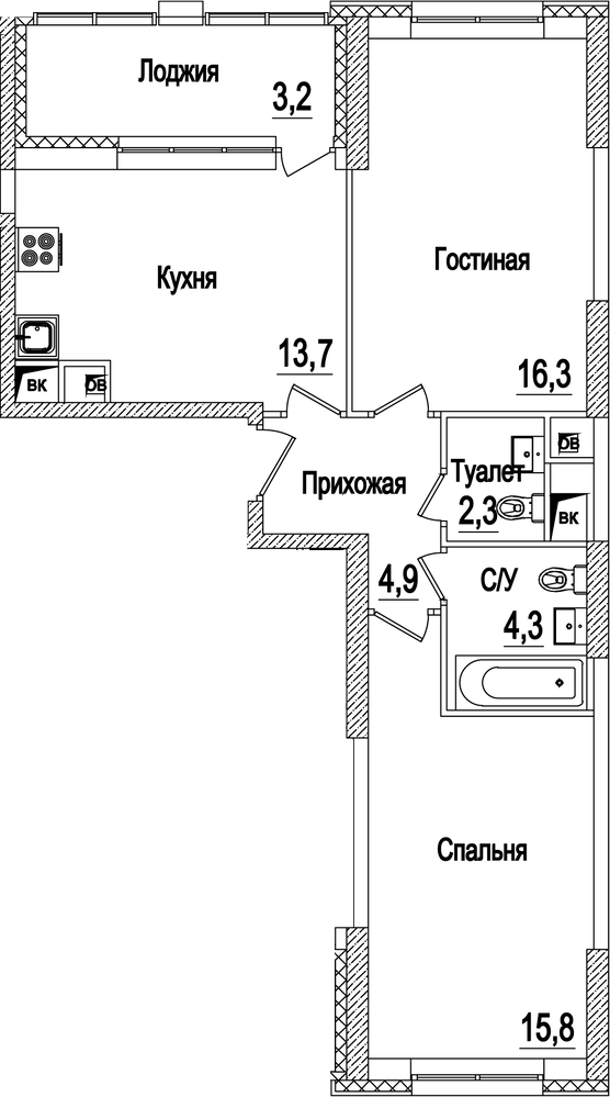 Планировка — Рассказово, 2-комн., 57 м²