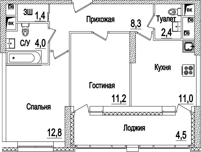 Планировка — Рассказово, 2-комн., 51 м²