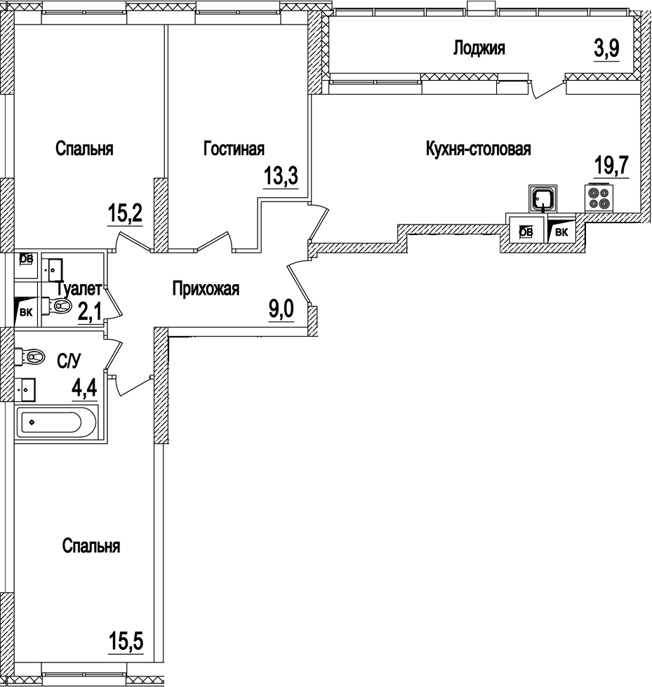Планировка — Рассказово, 4-комн., 79 м²
