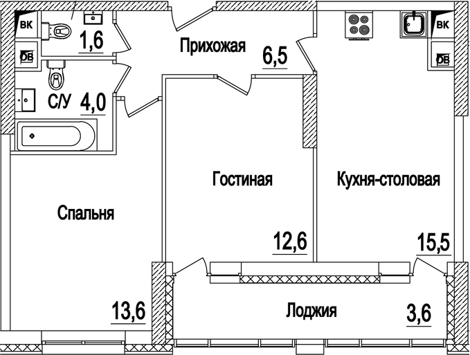 Планировка — Рассказово, 3-комн., 54 м²