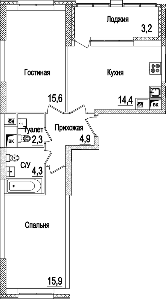 Планировка — Рассказово, 2-комн., 57 м²