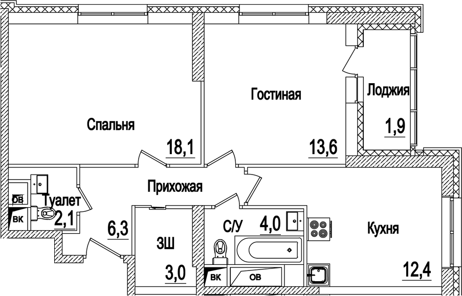 Планировка — Рассказово, 2-комн., 60 м²