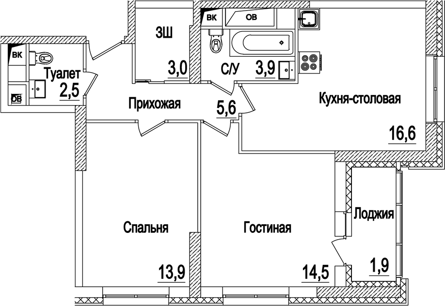 Планировка — Рассказово, 3-комн., 60 м²