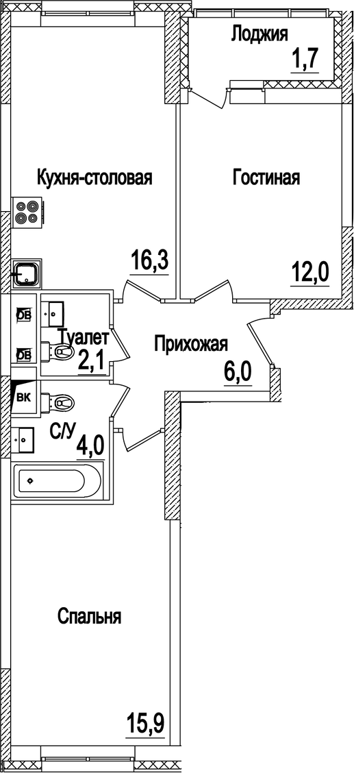 Планировка — Рассказово, 3-комн., 56 м²