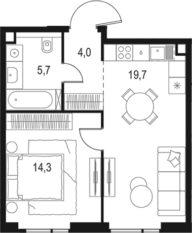 Планировка — Левел Войковская, 2-комн., 44 м²
