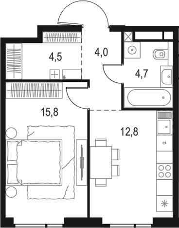 Планировка — Левел Войковская, 1-комн., 42 м²