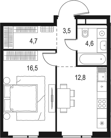 Планировка — Левел Войковская, 1-комн., 42 м²