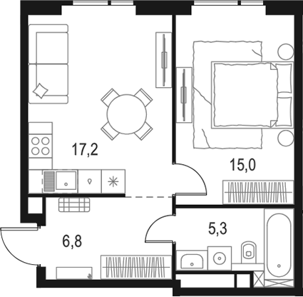 Планировка — Левел Войковская, 2-комн., 44 м²
