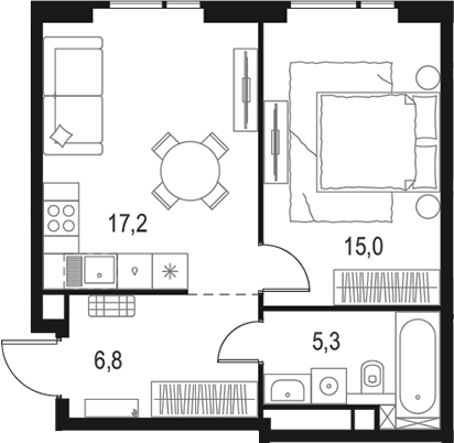 Планировка — Левел Войковская, 2-комн., 44 м²