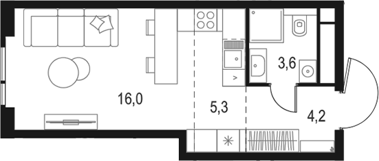 Планировка — Левел Войковская, Студия, 29 м²