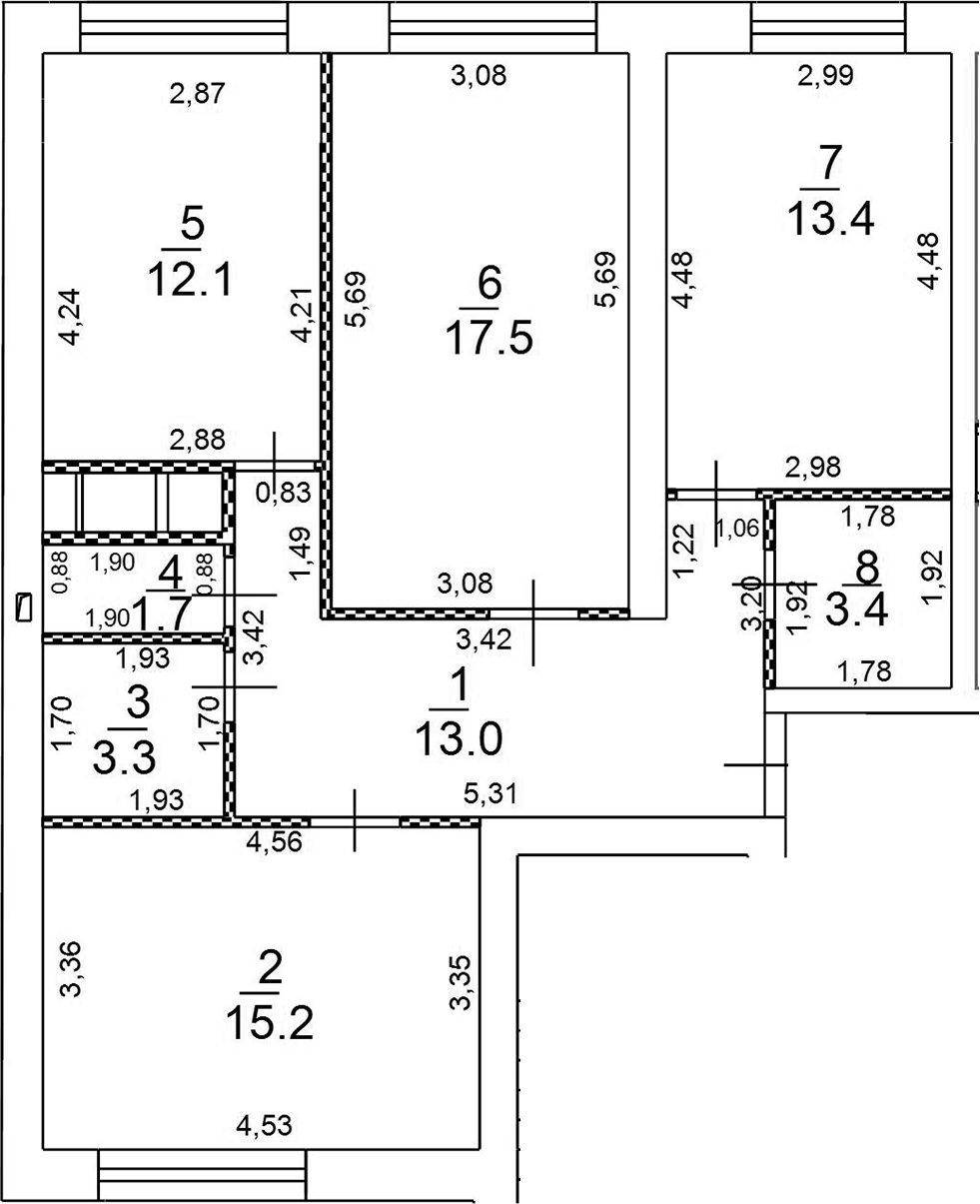 Планировка — Новое Замитино, 3-комн., 80 м²
