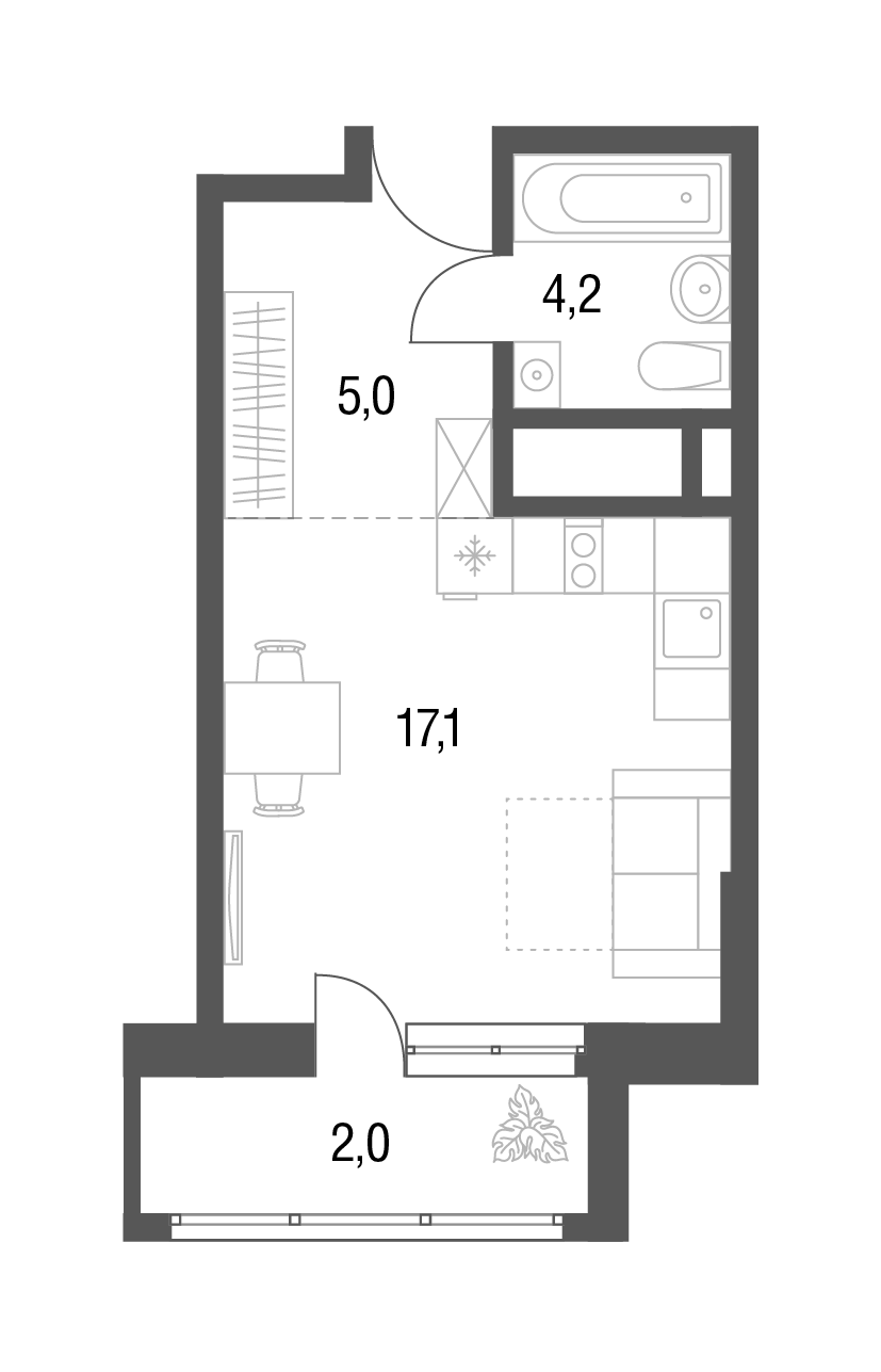 Планировка — Котельники Парк, Студия, 26 м²