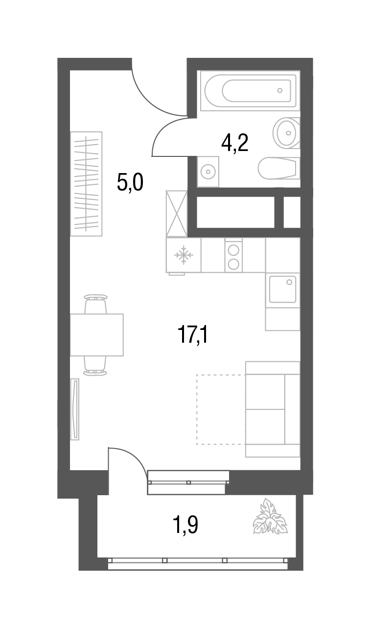 Планировка — Котельники Парк, Студия, 26 м²