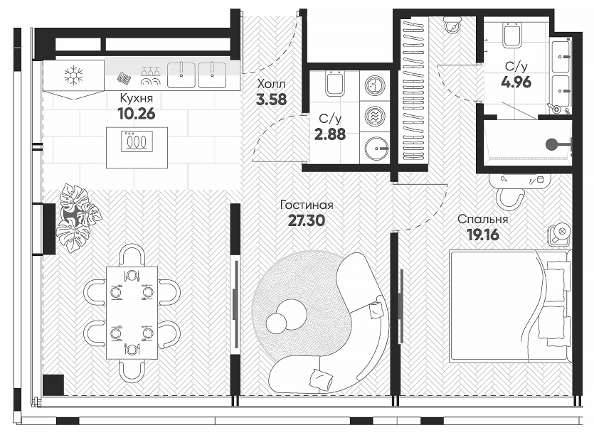 Планировка — Арбат 2, 2-комн., 68 м²