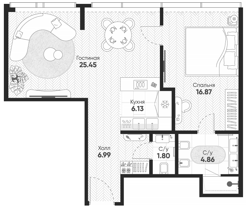 Планировка — Арбат 2, 2-комн., 62 м²