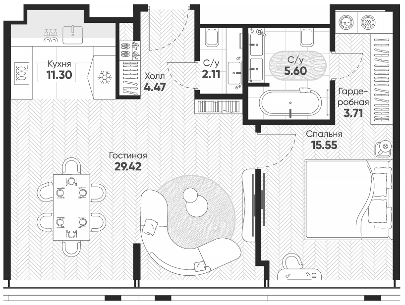 Планировка — Арбат 2, 2-комн., 71 м²