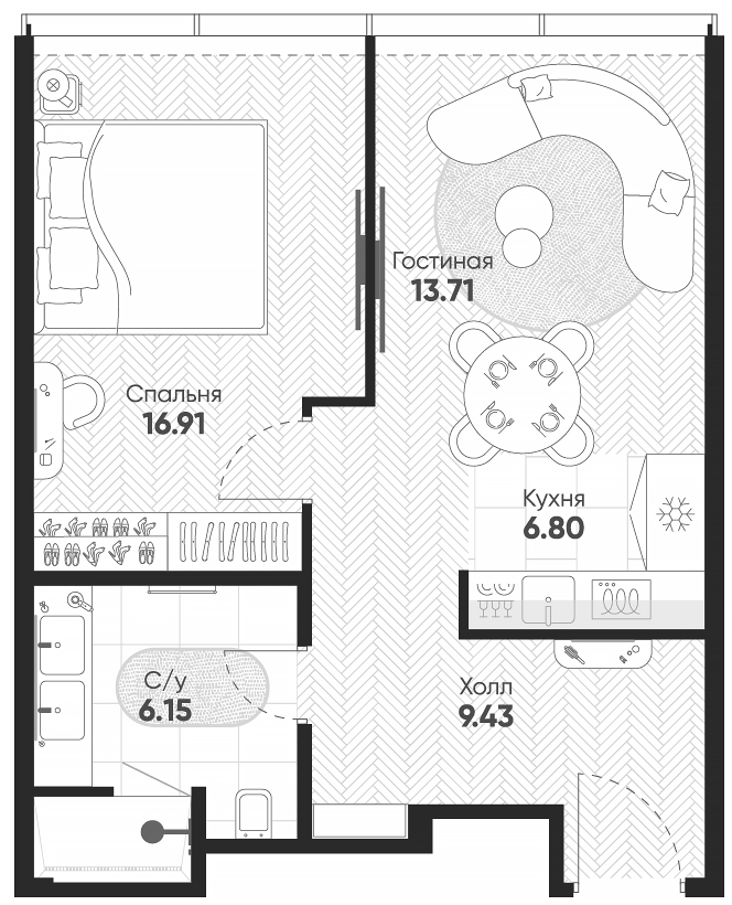 Планировка — Арбат 2, 2-комн., 53 м²
