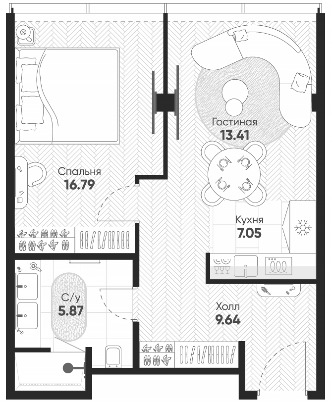 Планировка — Арбат 2, 2-комн., 53 м²